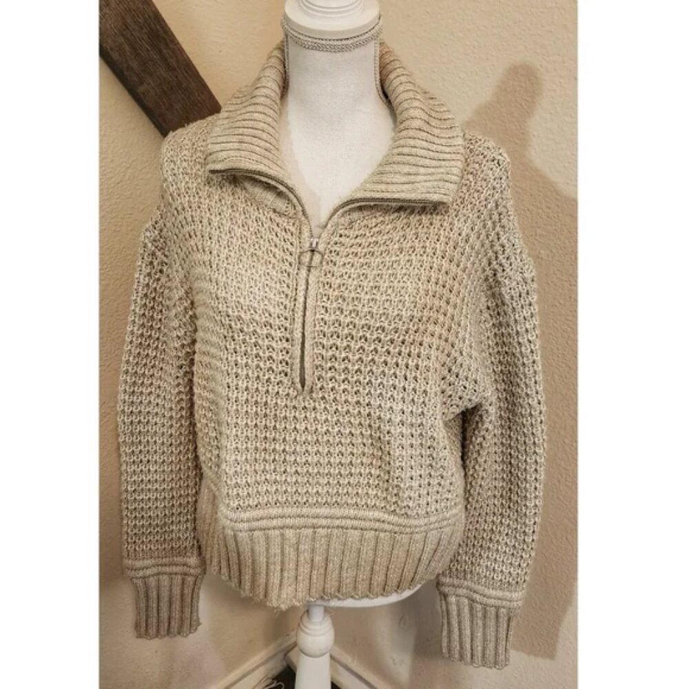 🤍 Sincerely Jules Cream Waffle Knit Half-Zip Sweater – Size Medium 🤍